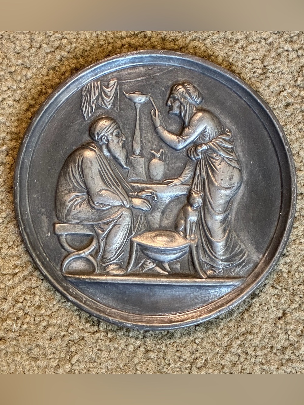 Vintage Plaster Medallion Cameo Neo Classic Greek Roman "Winter" Wall Decor 5.5”